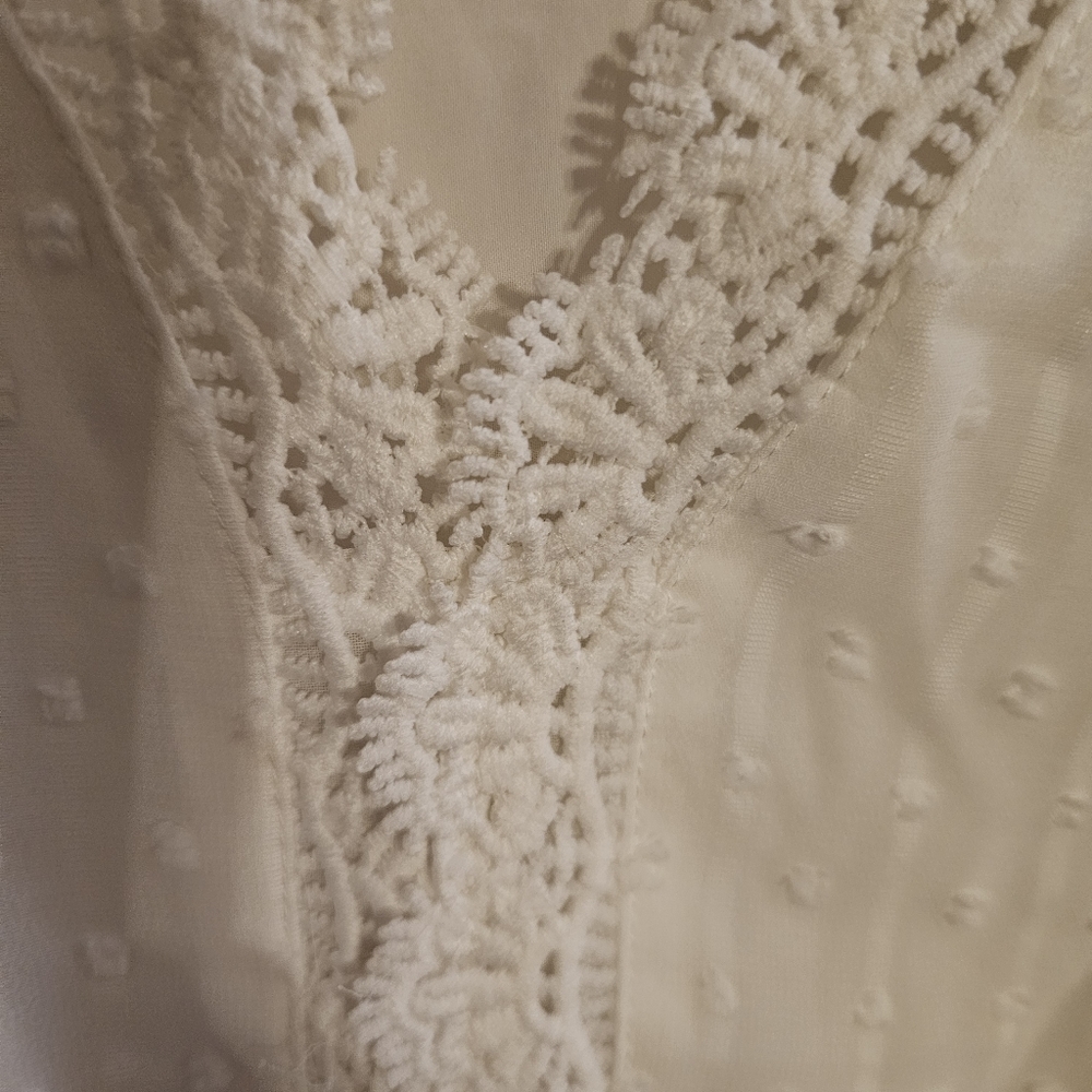White Lace Swiss Dot Cottagecore Medium Blouse - Picture 7 of 7